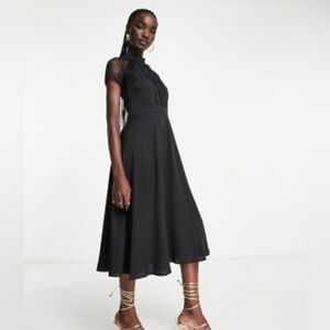 Elegant Black Lace Midi Dress